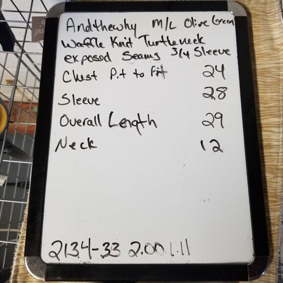 AndTheWhy M/L Army Green Sweater Turtleneck Waffle Knit Chunky Gremlin - Picture 9 of 9